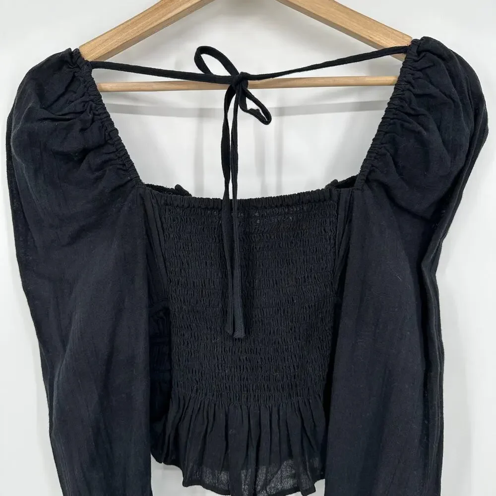 Free People Chloe Top Sweetheart Ruffle Smocked Puff Sleeve Blouse NWT